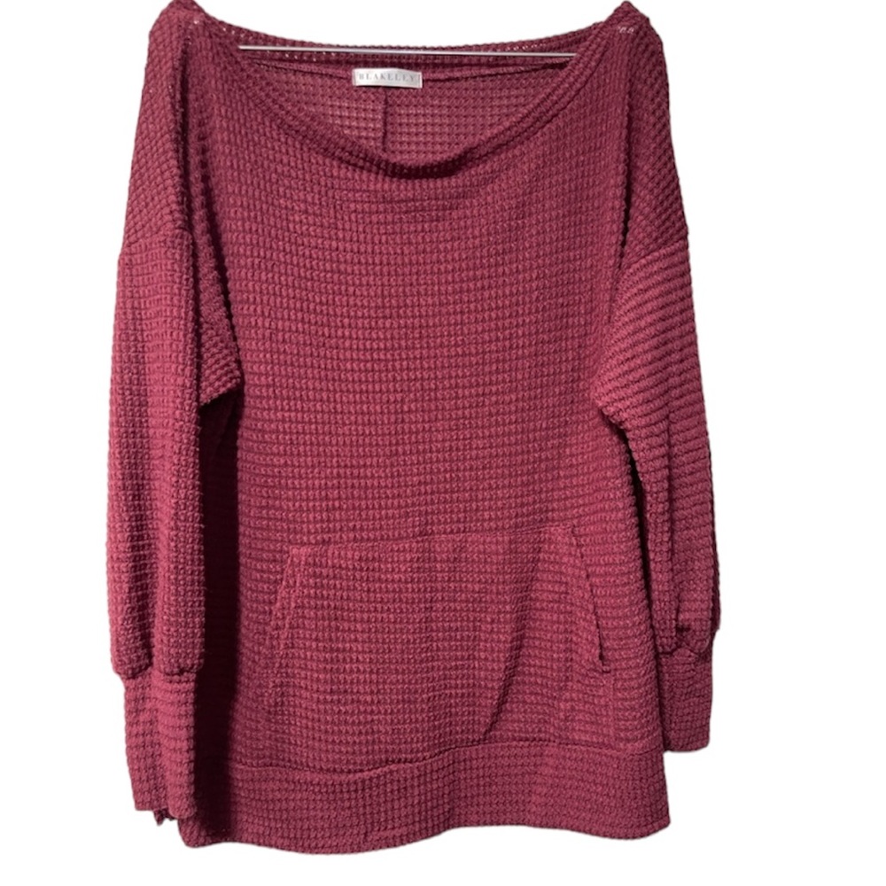 Blakeley Burgundy Waffle Material Crew Neck Long Sleeve Shirt Size S/M